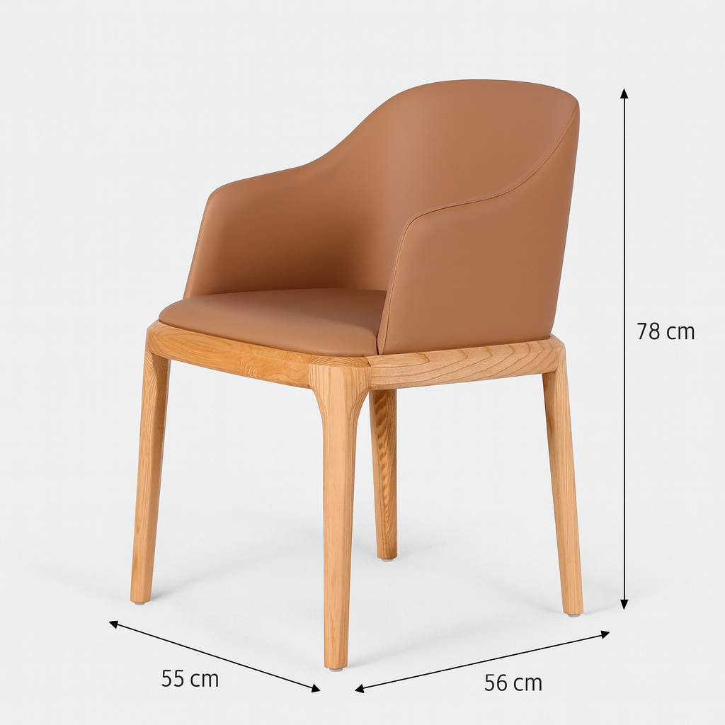 Factory Direct Sales of New Solid Wooded Modern Luxury Dining Chair Soft Bag Design Armrest Coffee Shop Hotel Negotiation Chair product dimensions image