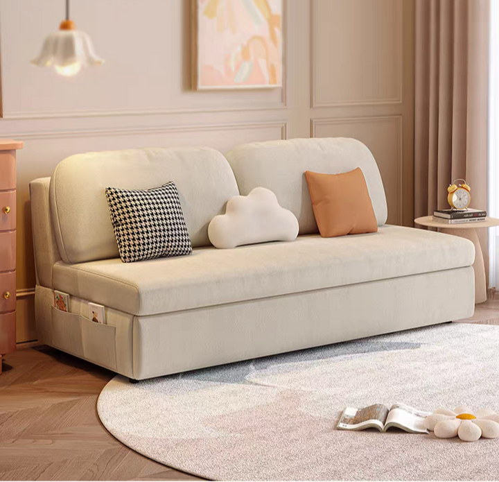 Cream-style Foldable Sofa Bed With Storage