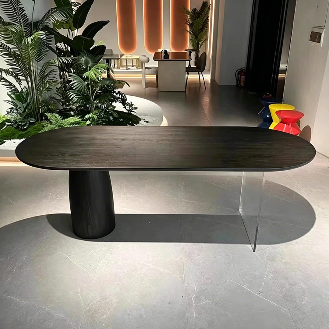 Dallas Black Wood And Glass Oval Dining Table