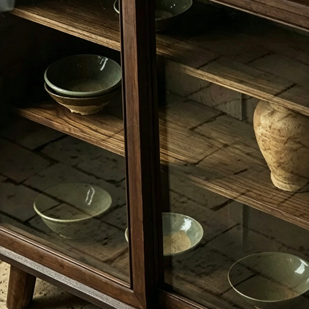Dominic Walnut Glass-door Display Cabinet