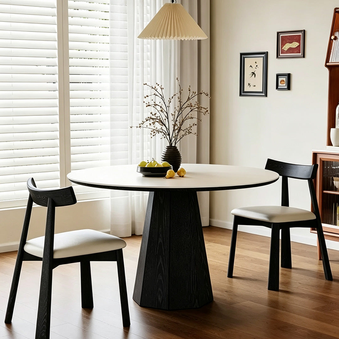 Jenson Black Wood And Light Cream Round Dining Table