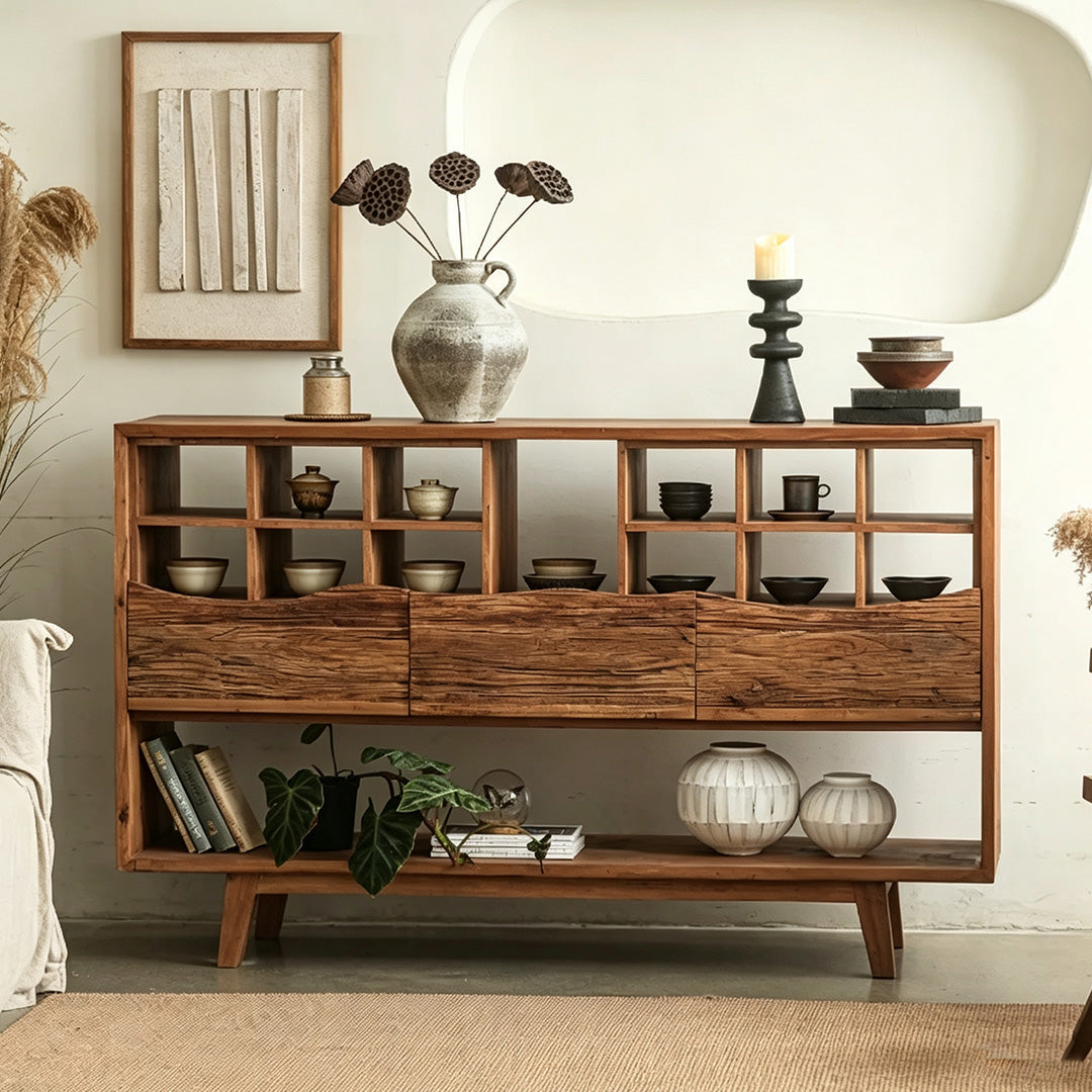 Gray Reclaimed Wood Storage Drawer Cabinet