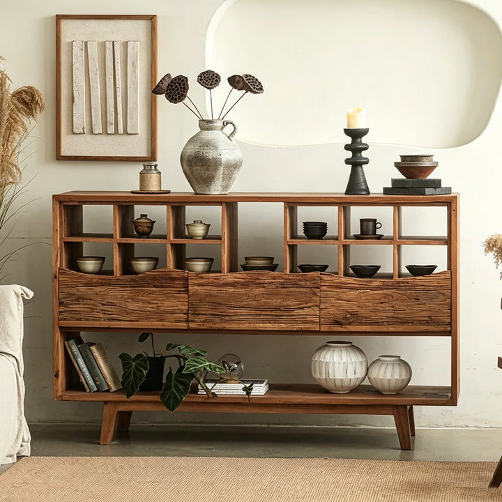 Gray Reclaimed Wood Storage Drawer Cabinet