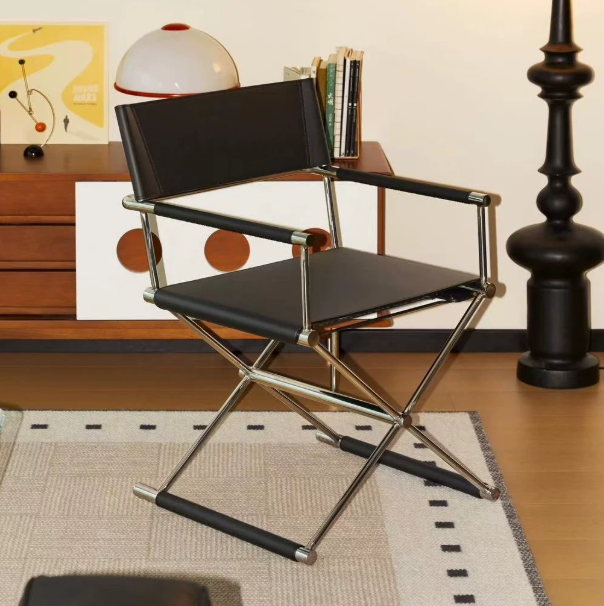 High-end single chair, Bauhaus style, casual folding director chair, Italian minimalist saddle leather dining chair