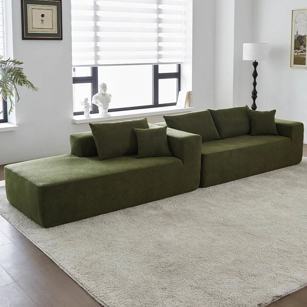 Ortega Modular Sofa Bed, Three Seater Corner Sofa Bed, Boucle in a lifestyle setting with corner sofa navy