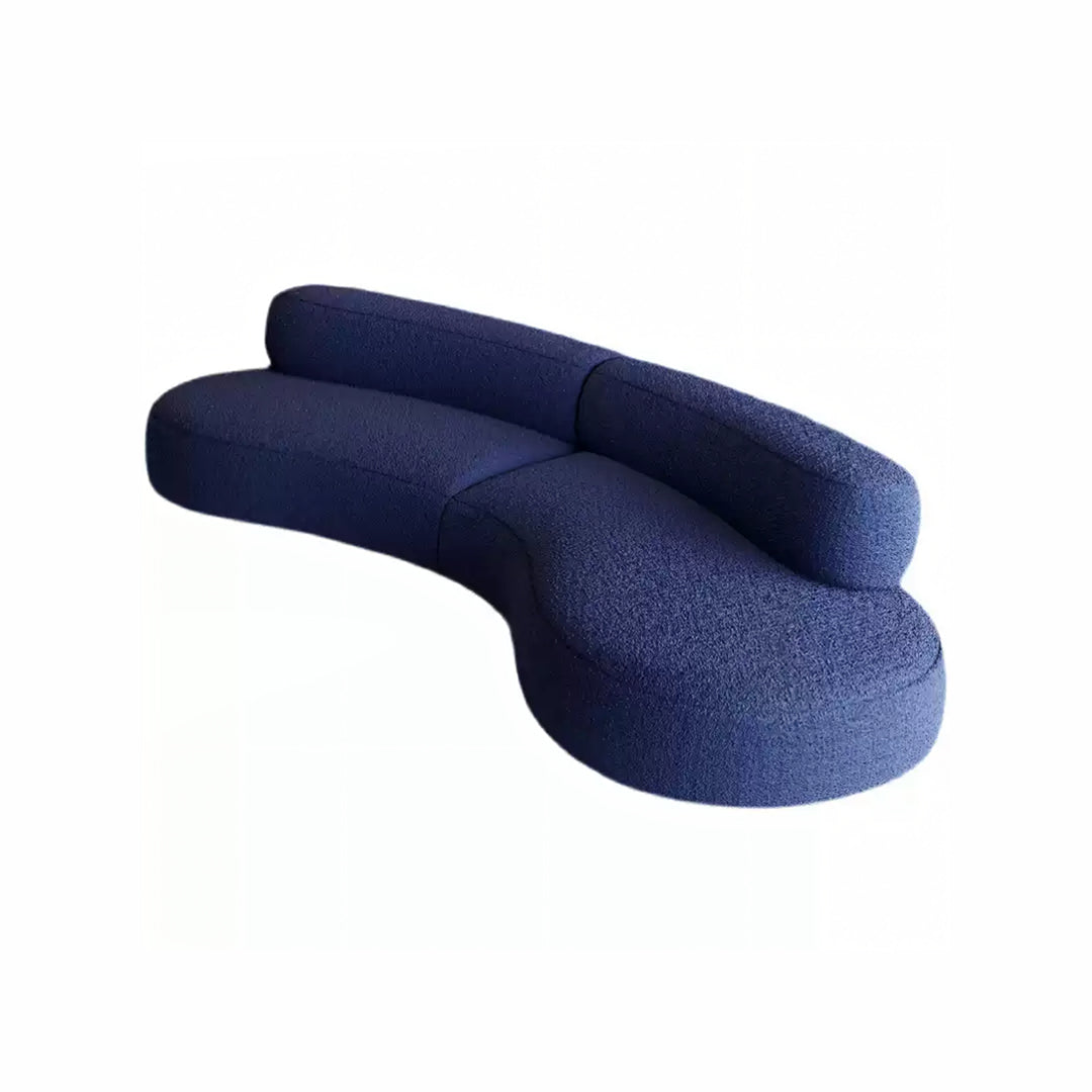 Selim Three Seater Curved Sofa, Modular Sofa, Blue, side view of curved sofas