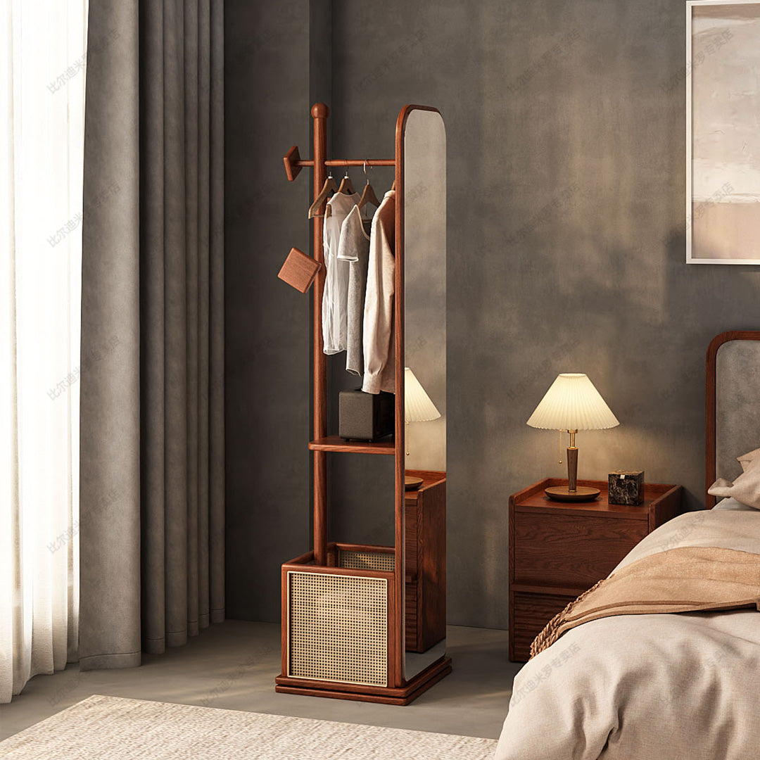 Brentwood Walnut Full-length Storage Mirror Stand