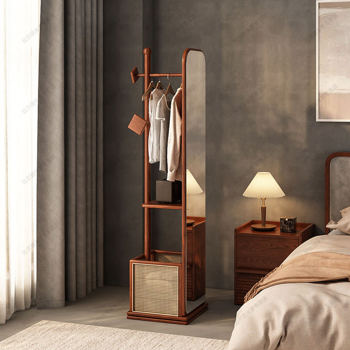Brentwood Walnut Full-length Storage Mirror Stand