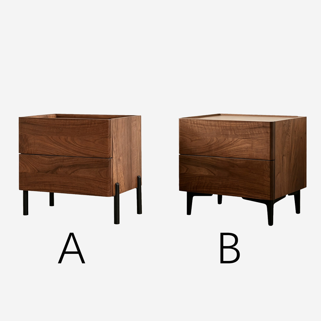 Edmundwalnut Wood Bedside Table With Black Metal Legs