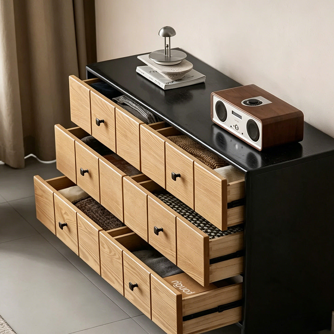 Cameron Natural Wood And Black Frame Storage Cabinet Set