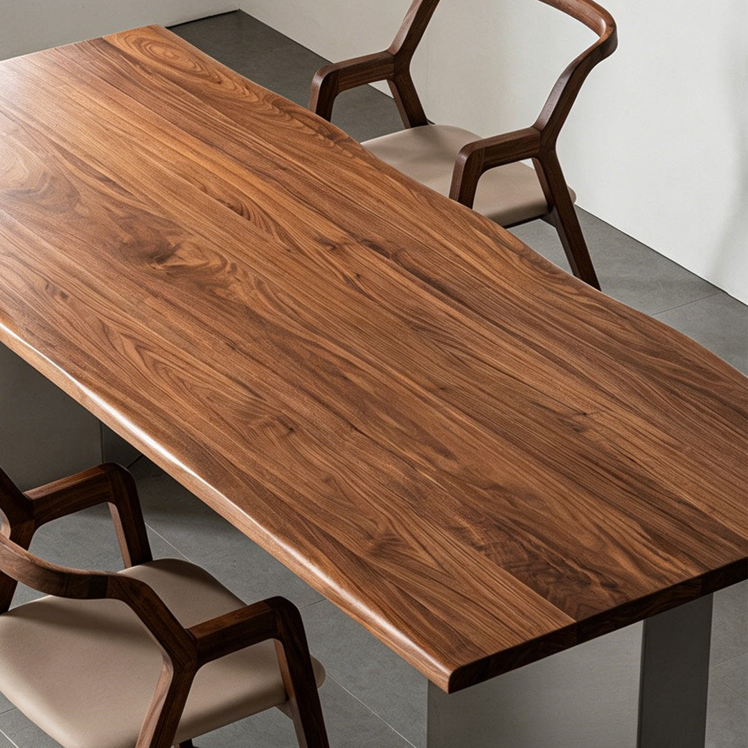 Rhys Walnut Dining Table With Metal Pedestal Base
