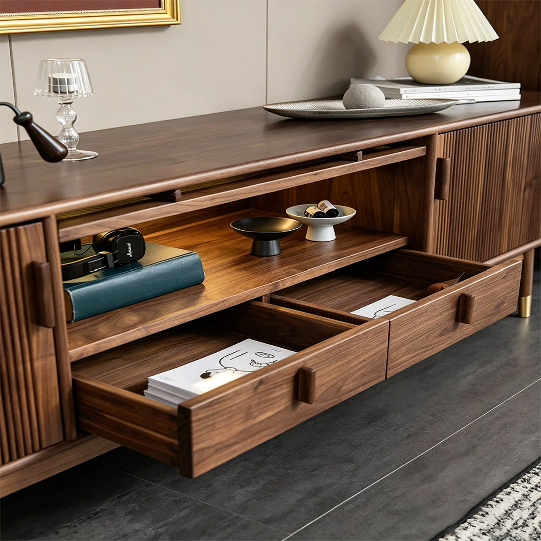 Sam Walnut Wood Sideboard With Ribbed Doors