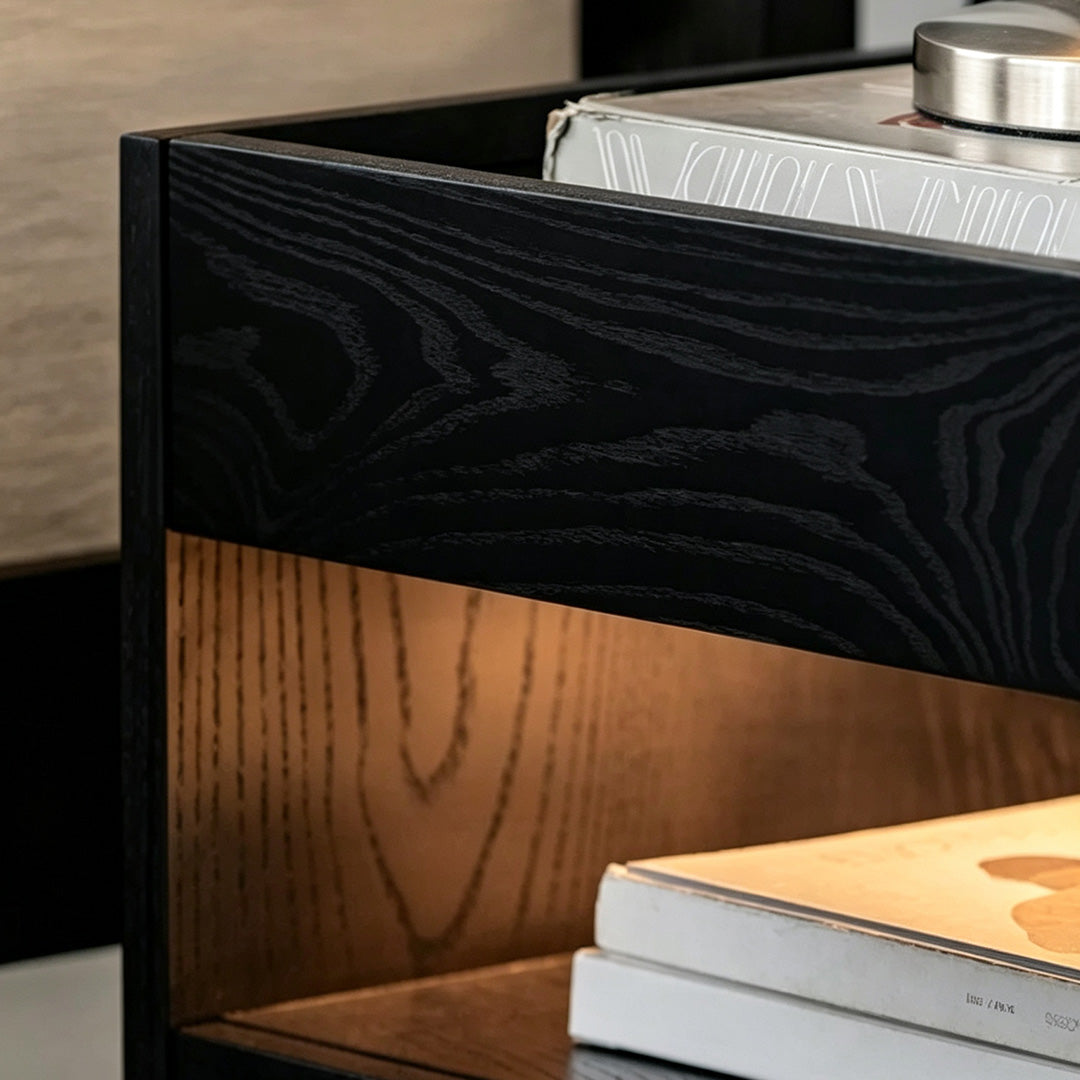 Foster Black Grain Wood Bedside Table