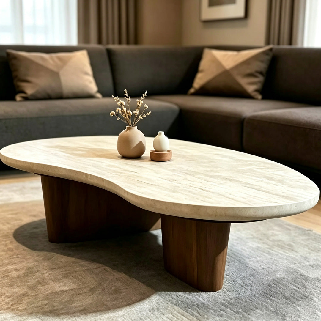 Heath Marble-top Oval Coffee Table In Wood Or Black Legs