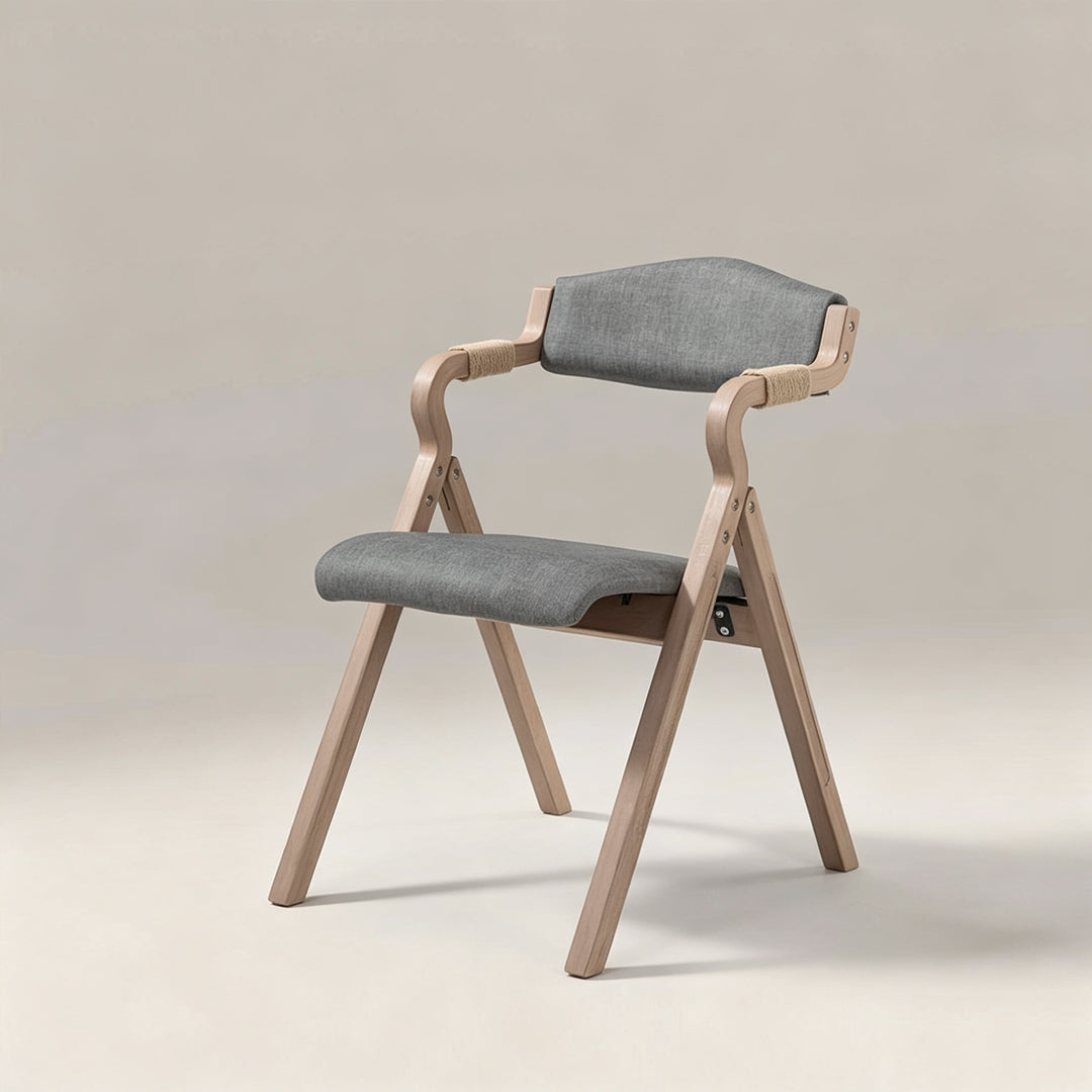 Vireo Natural Wood and Grey Upholstered Folding Chair