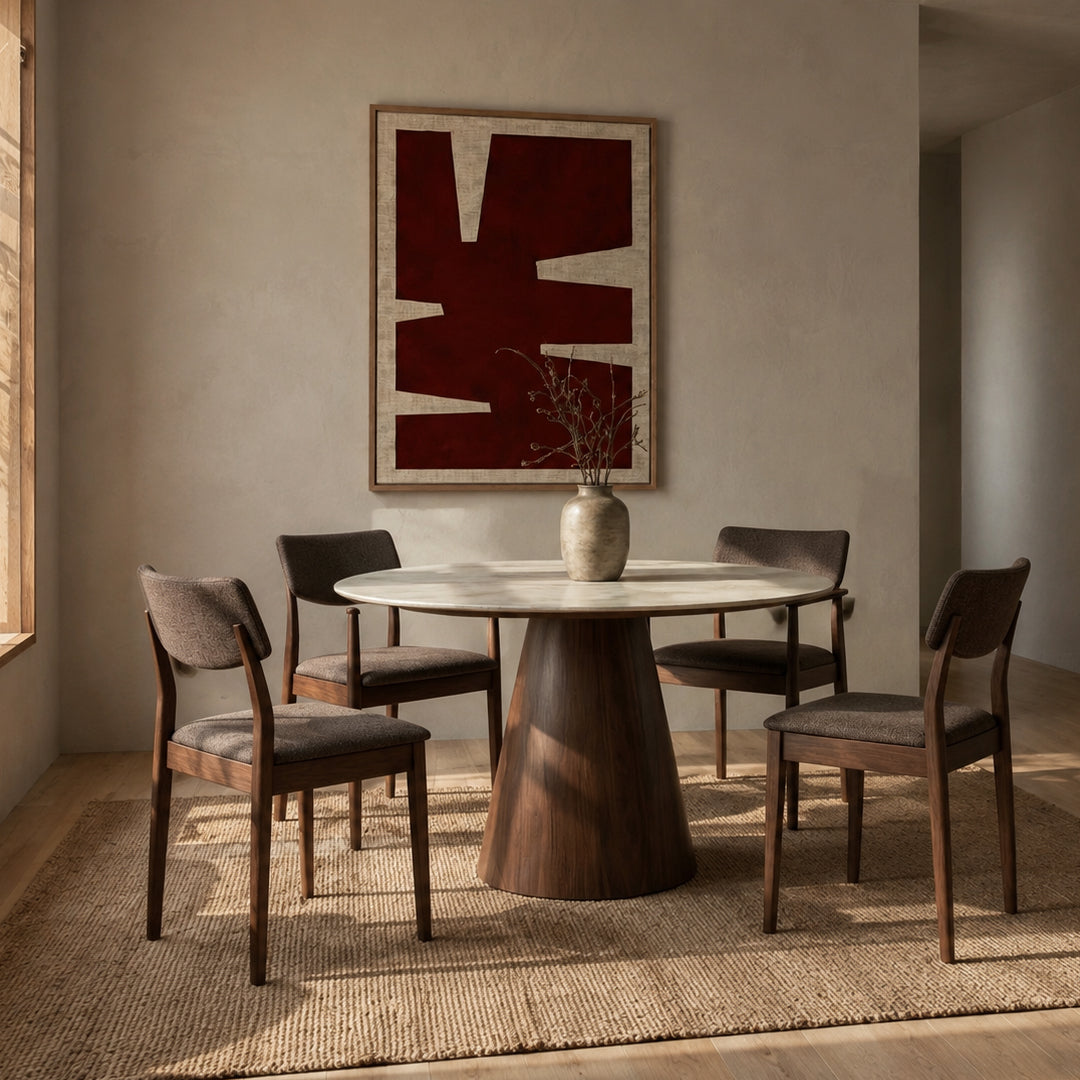 Warren Walnut Frame Brown Fabric Dining Chair