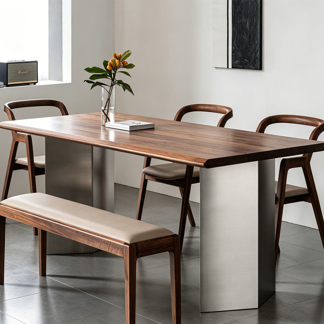 Rhys Walnut Dining Table With Metal Pedestal Base
