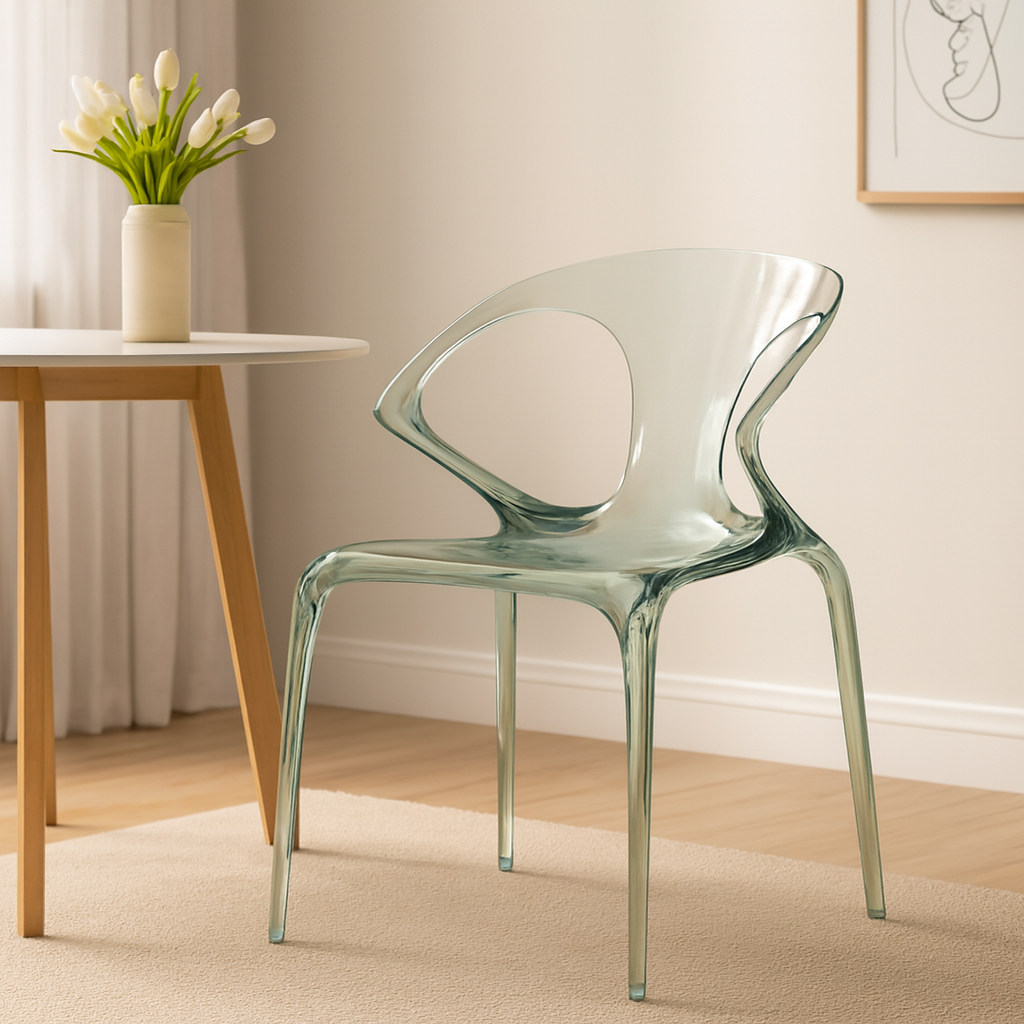 Acrylic transparent chair, home dining chair, Nordic creative design crystal chair, AVA chair, light luxury backrest chair. lifestyle scene image