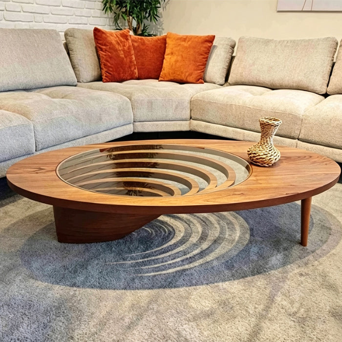 Kian Walnut Glass Inlay Coffee Table