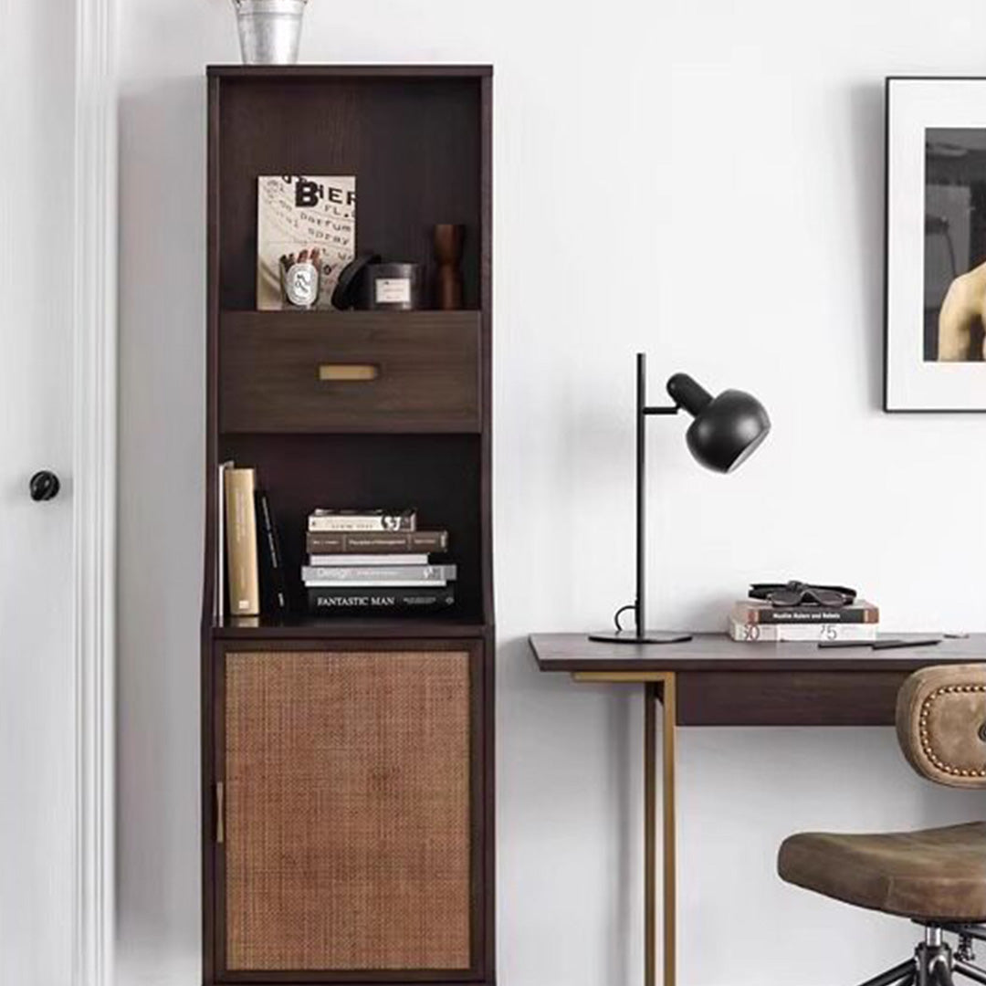 Owen Dark Wood And Woven Cane Storage Cabinet