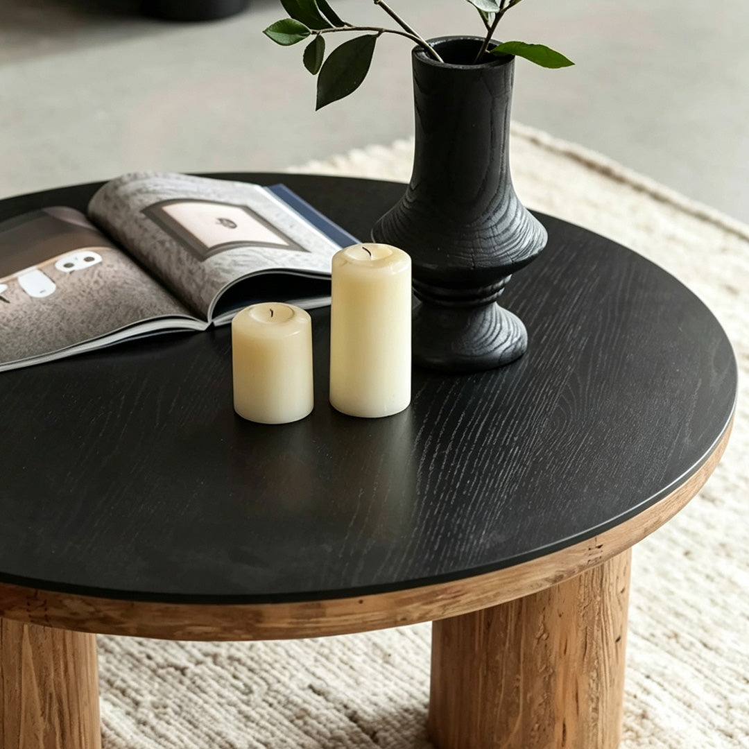 Idris Black And Natural Wood Round Coffee Table