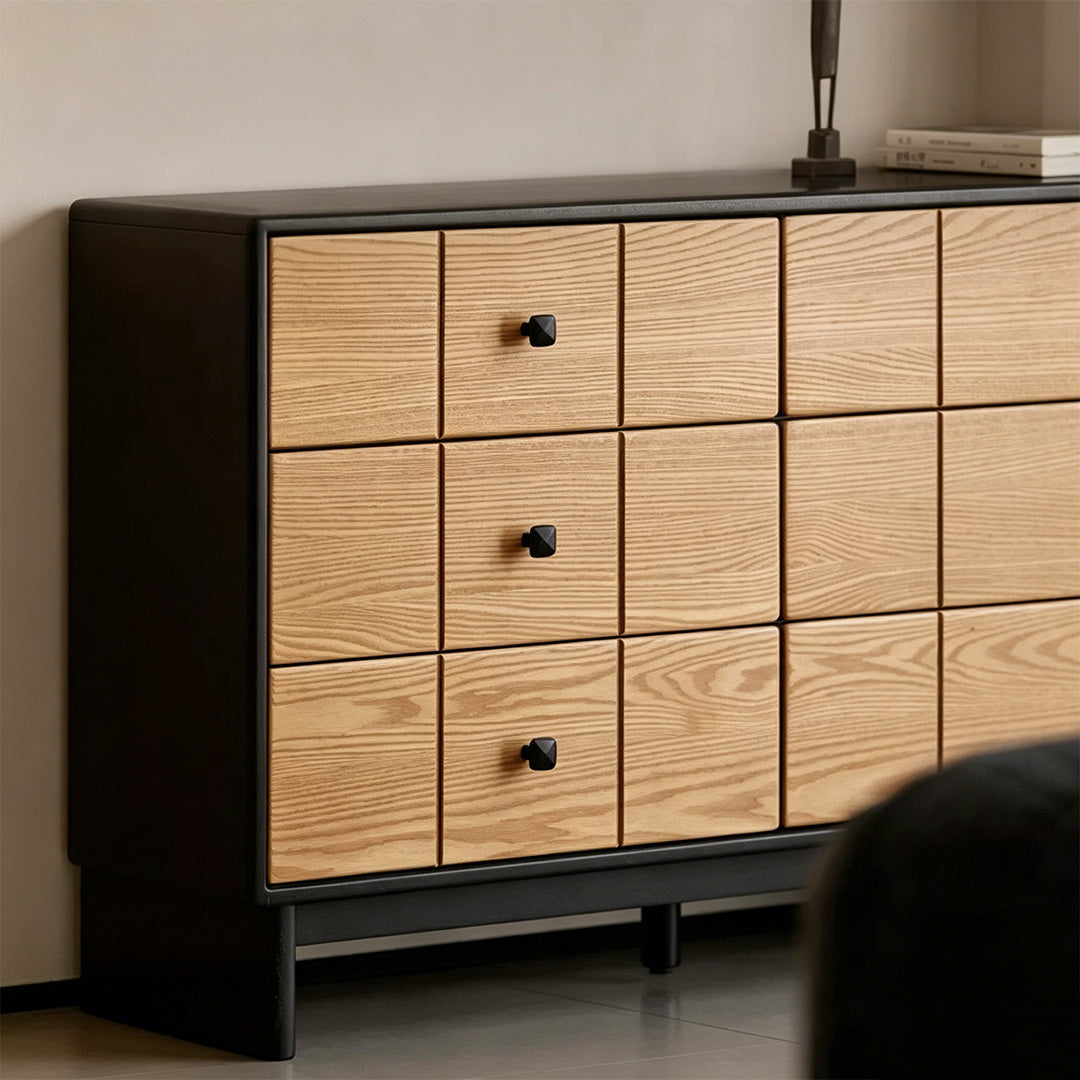 Cameron Natural Wood And Black Frame Storage Cabinet Set