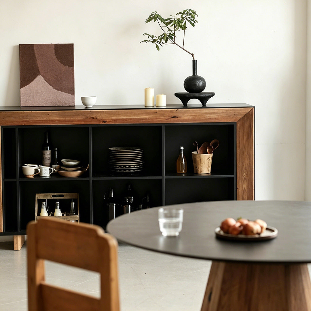 Nathan Black And Natural Wood Open Storage Sideboard