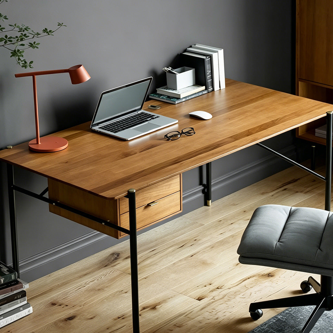 Freddie Walnut And Black Metal Office Desk