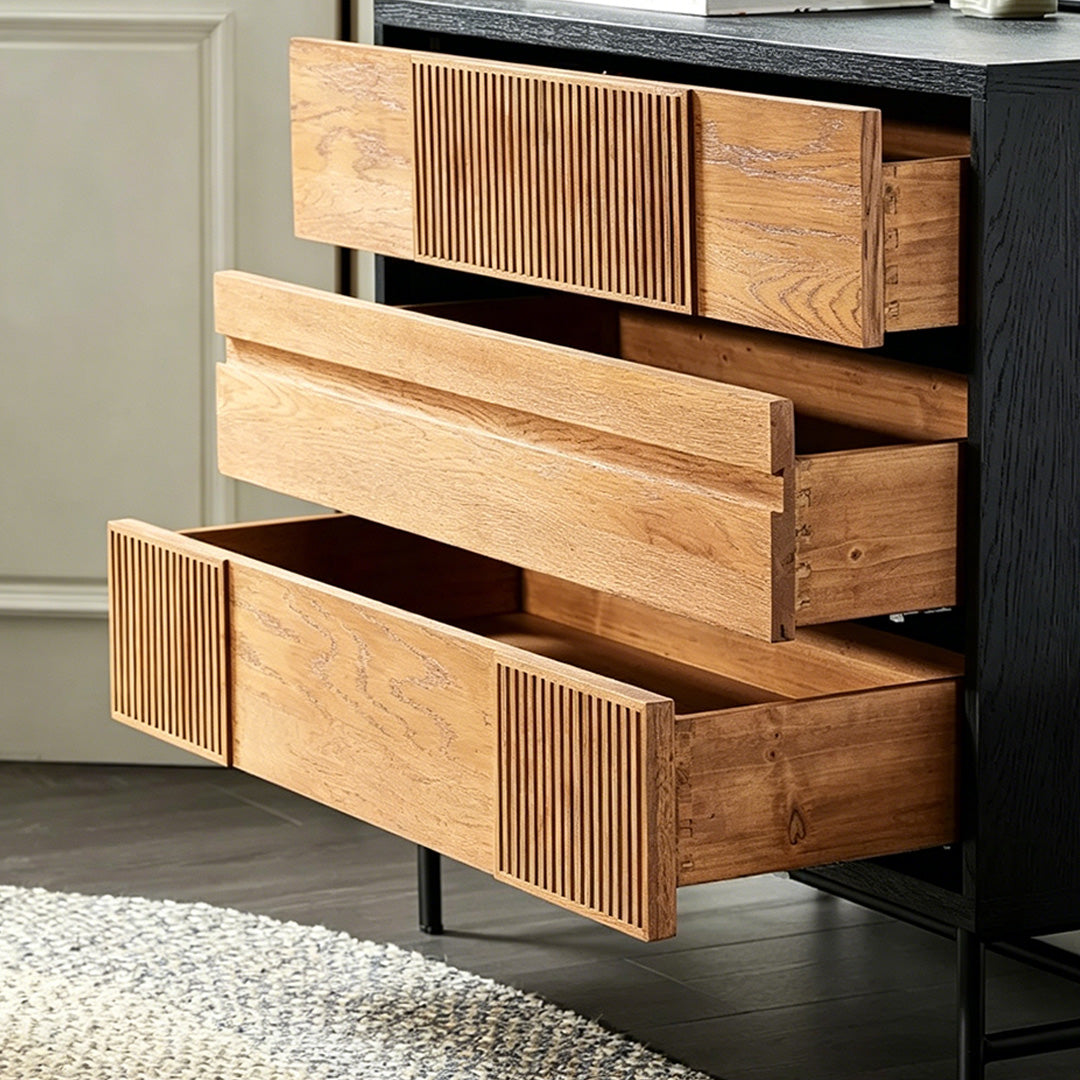 Raymond Black Frame Natural Wood Chest Of Drawers