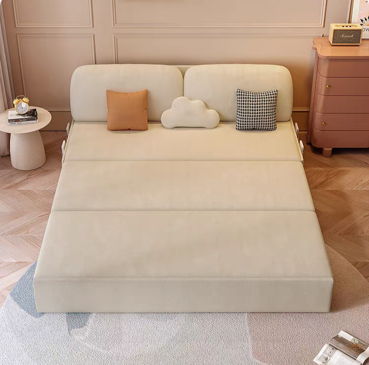 Cream-style Foldable Sofa Bed With Storage