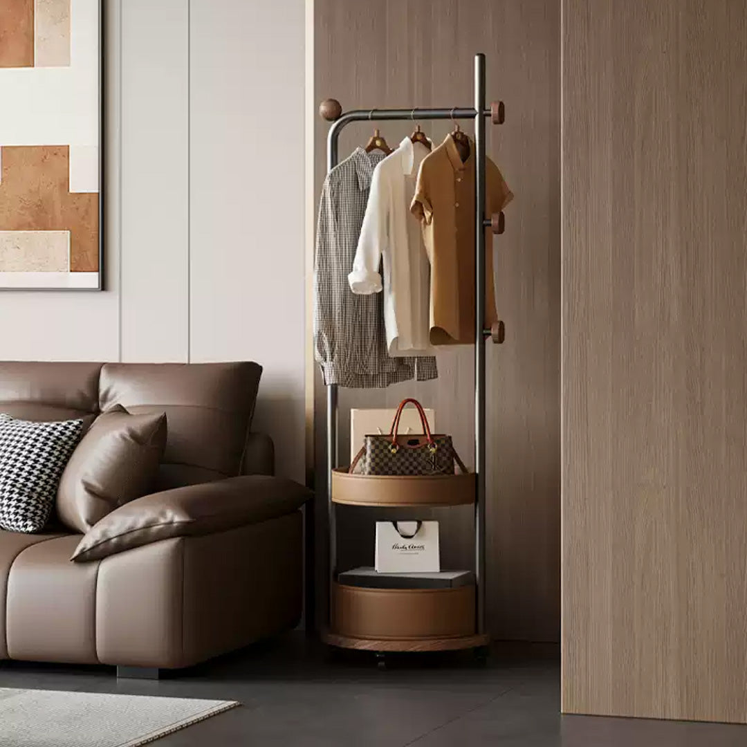 Garrett Matte Black Metal And Brown Circular Rack Stand