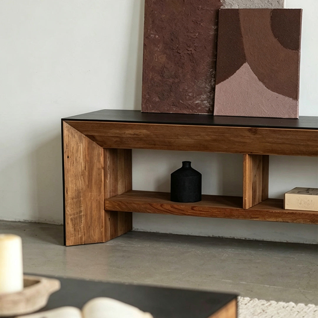 Gareth Natural Wood Media Unit With Optional Black Glass Top