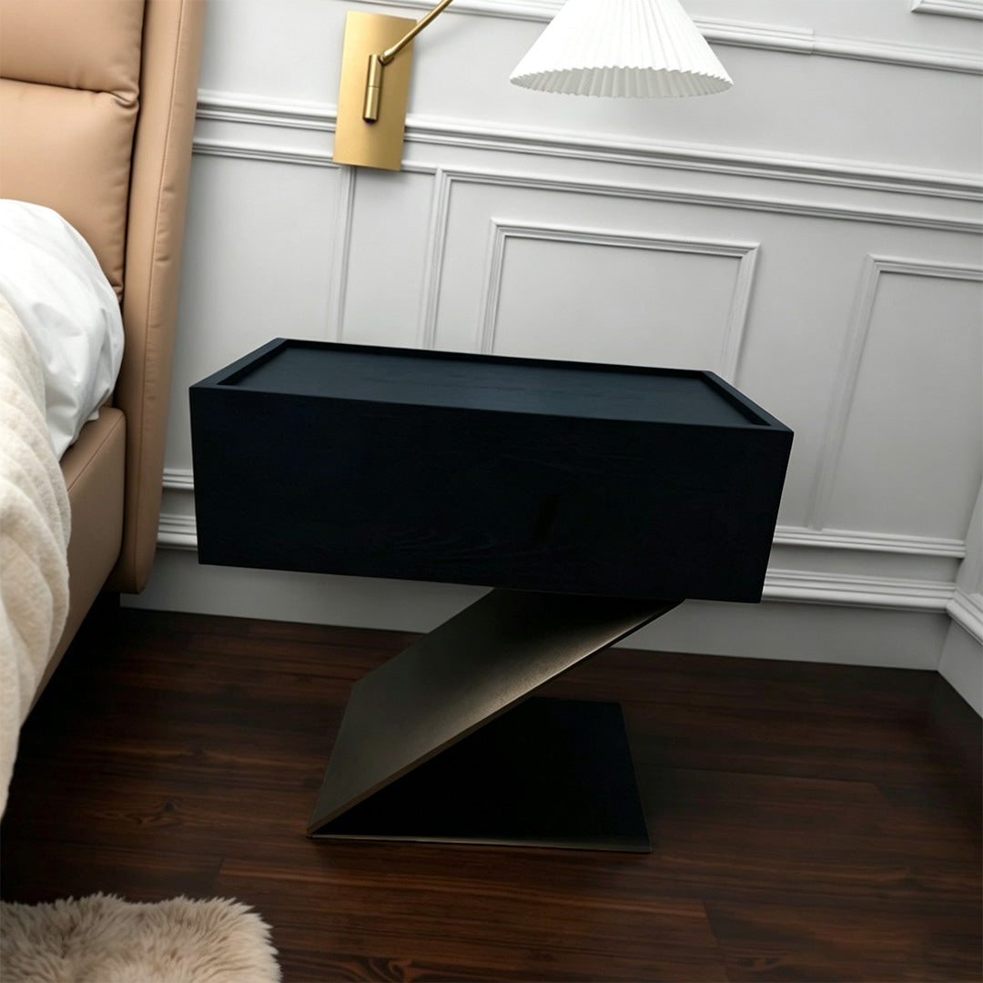 Fulbourn Black Oak Wood Bedside Table