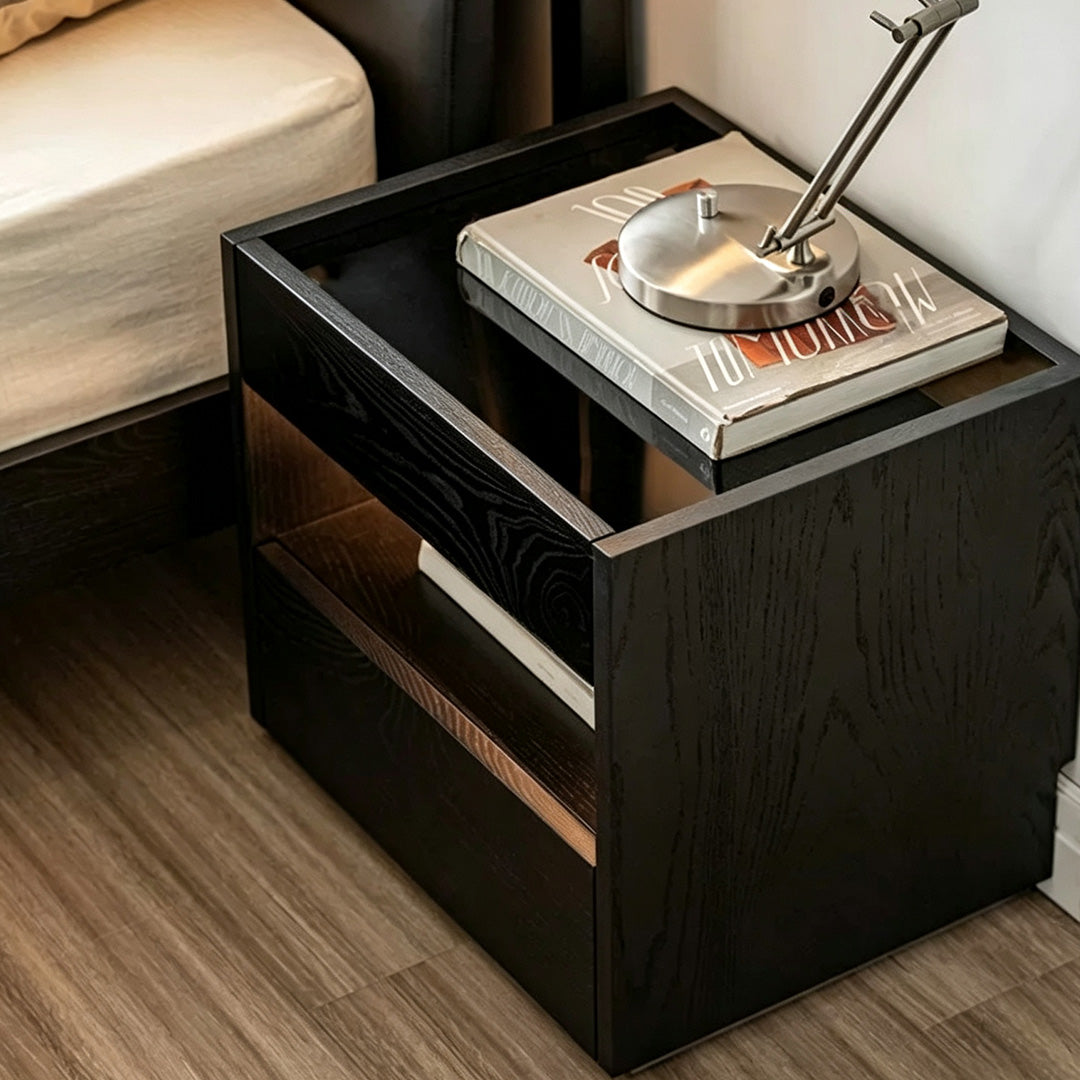 Foster Black Grain Wood Bedside Table