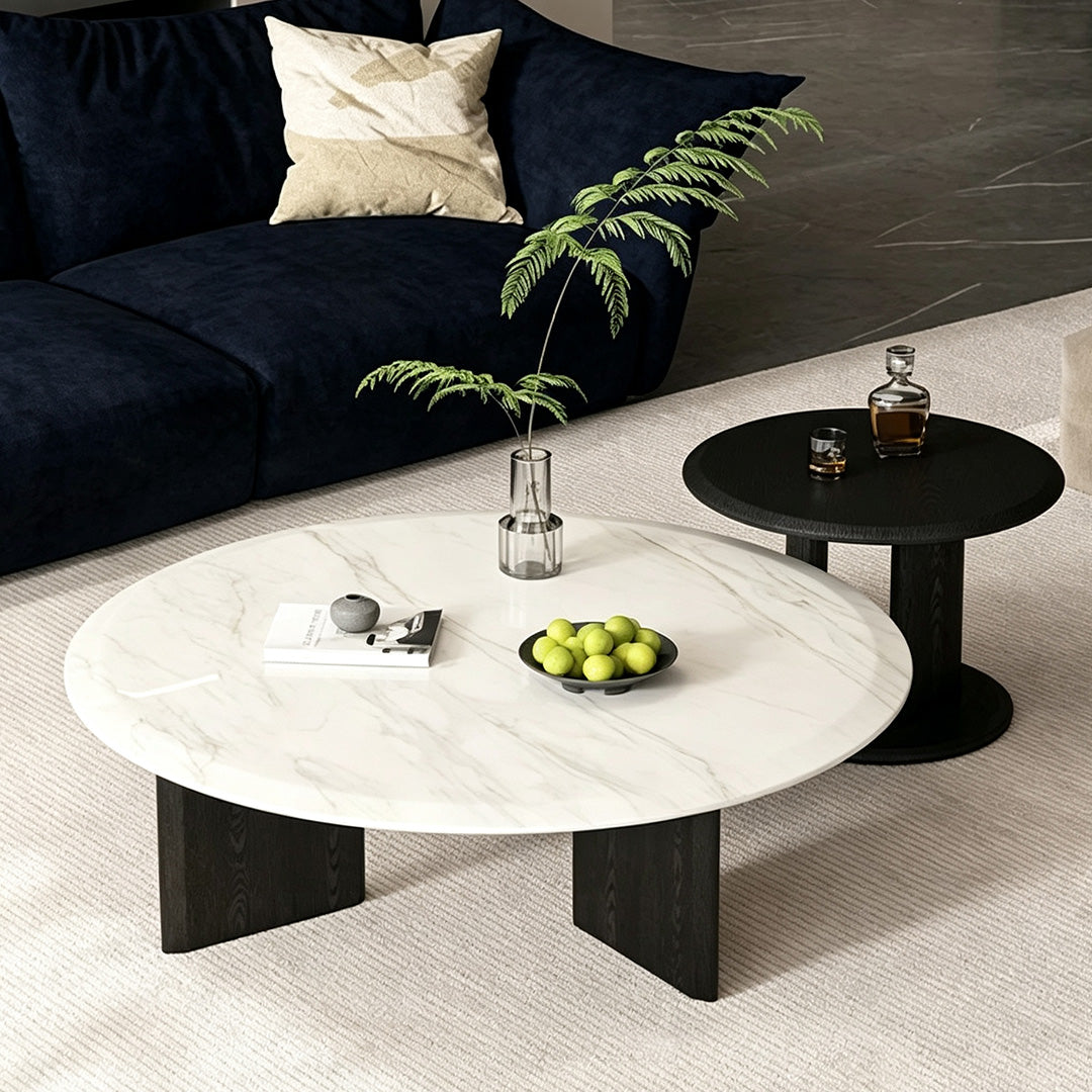 Fletcher Marble-effect White And Ebony Round Coffee Table