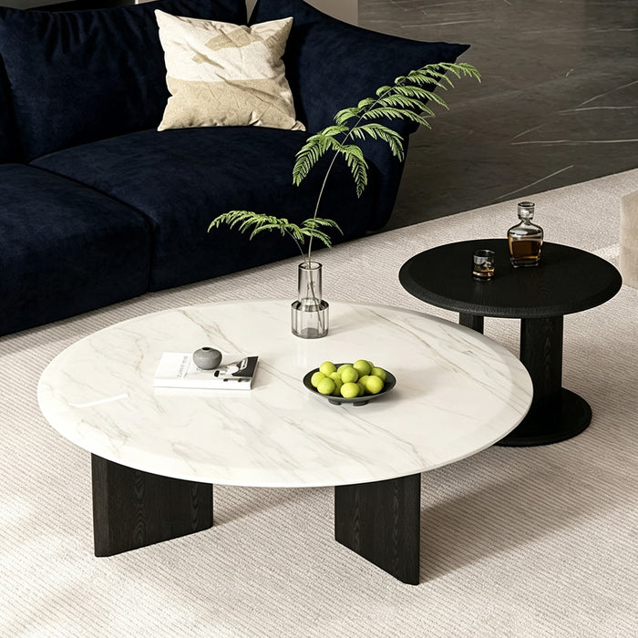 Fletcher Marble-effect White And Ebony Round Coffee Table