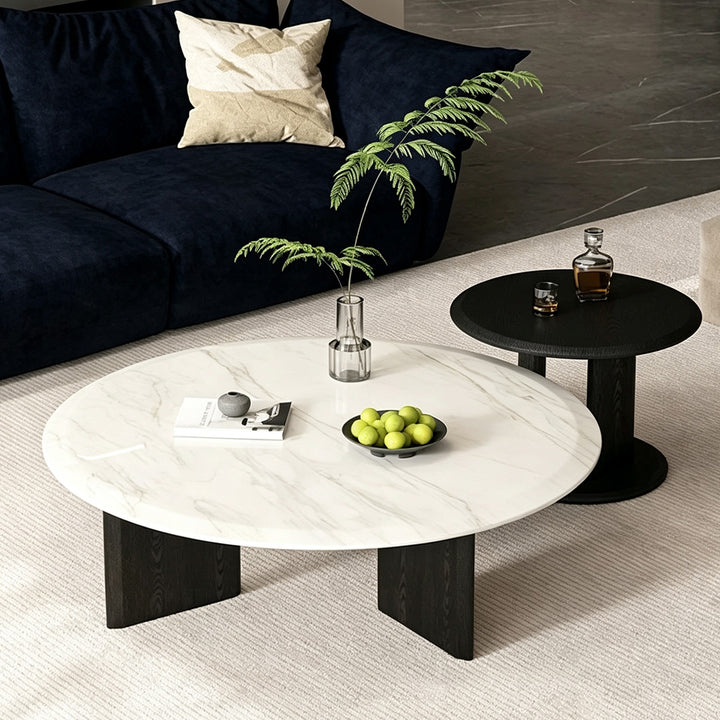 Fletcher Marble-effect White And Ebony Round Coffee Table