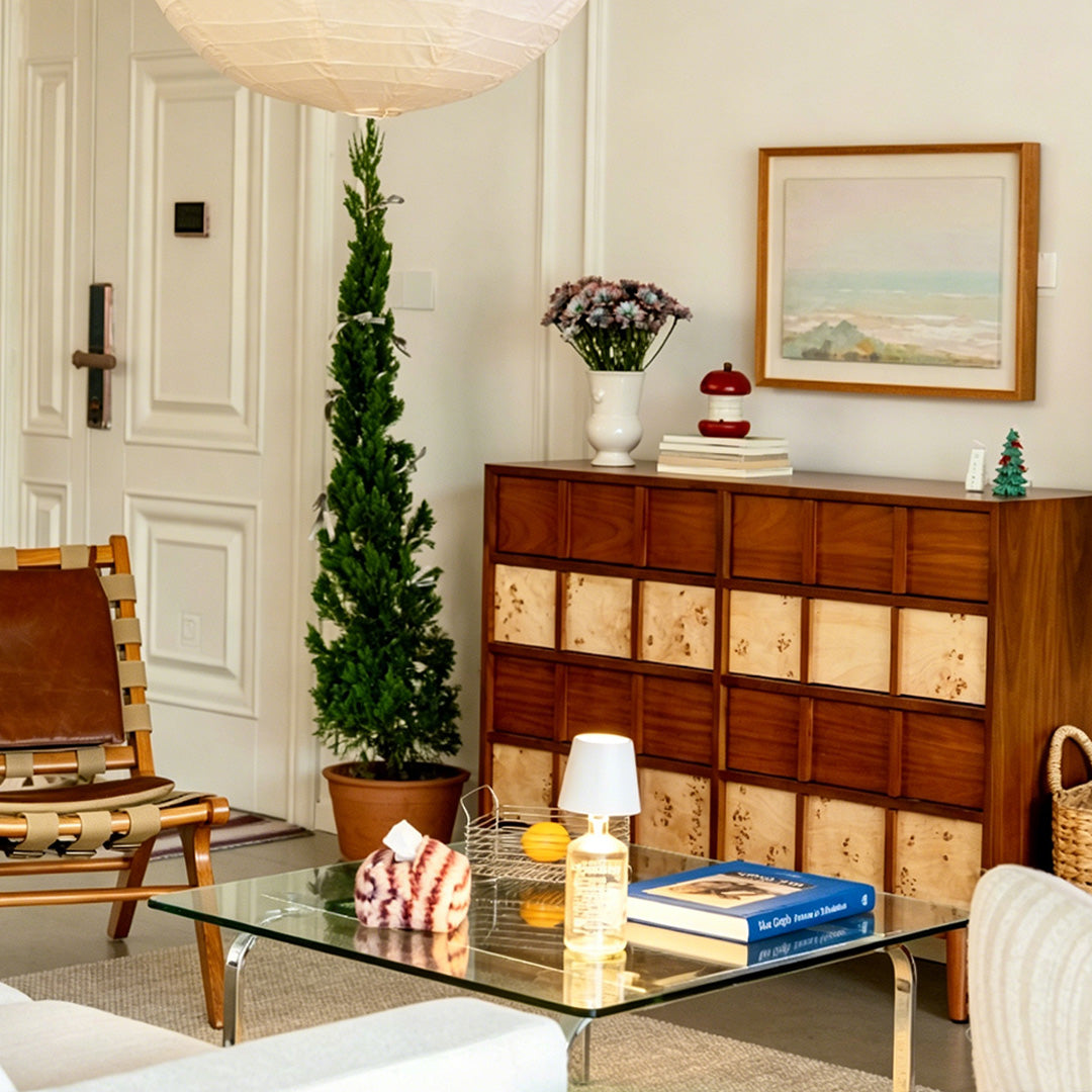 Jasper Walnut Wood Sideboard With Patterned Front Panels