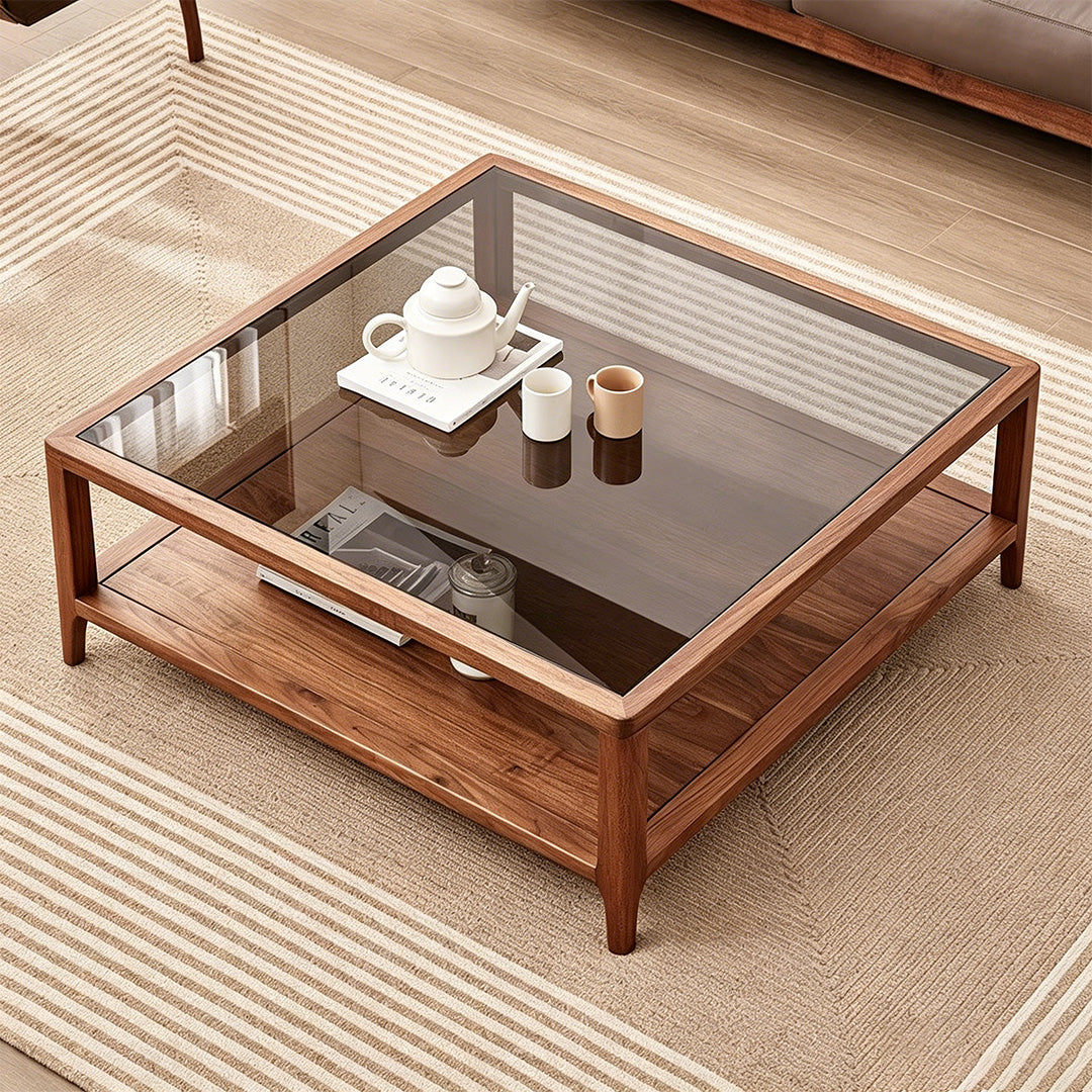 Joel Walnut Glass Top Coffee Table