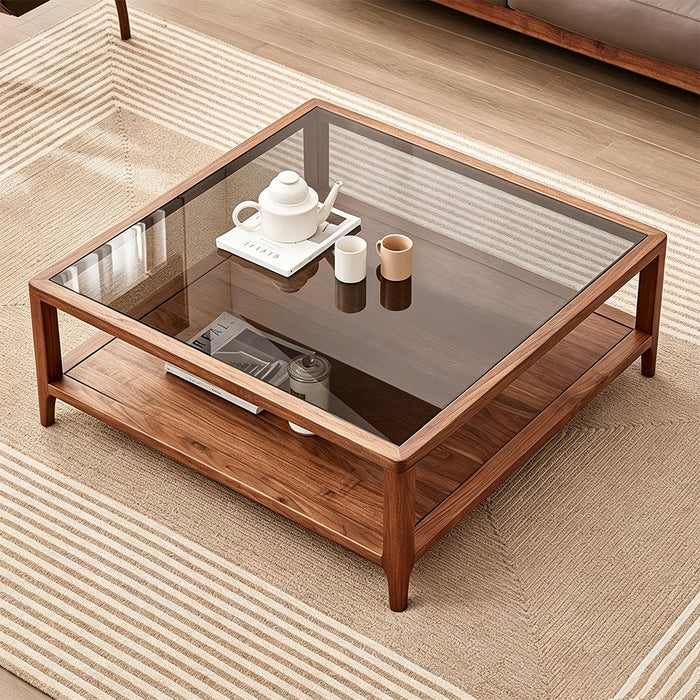 Joel Walnut Glass Top Coffee Table