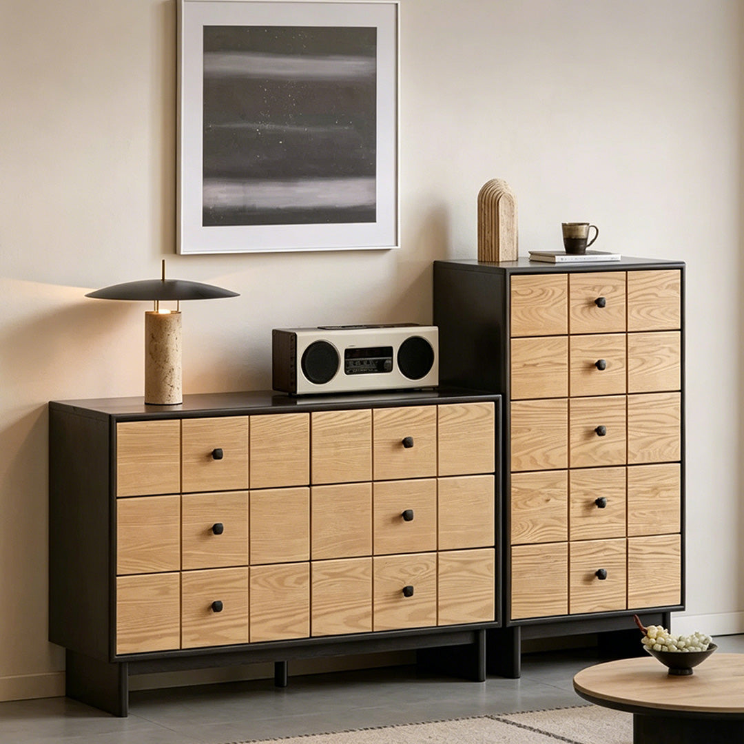 Cameron Natural Wood And Black Frame Storage Cabinet Set