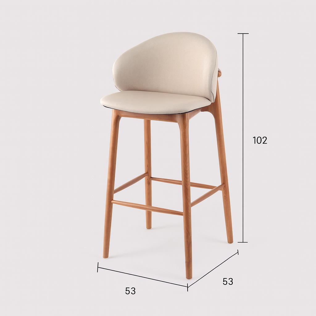 Modern Luxury Furniture Wooden Nordic Bar Stool High Chair Wood Counter Set Wood Fabric Kitchen Restaurant Cafe