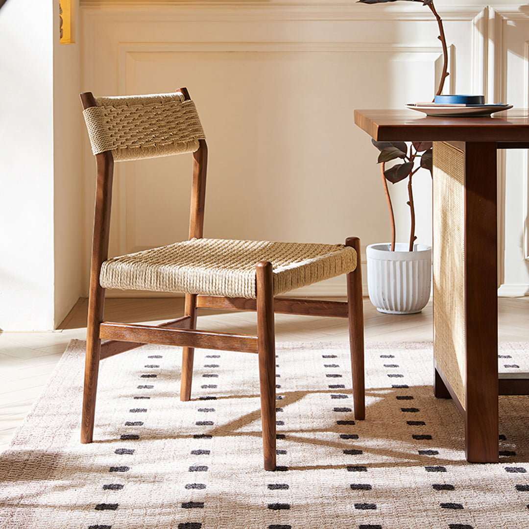 Fuchs Dining Table, Solid Wood & Rattan, Dark Oak with small space dining table