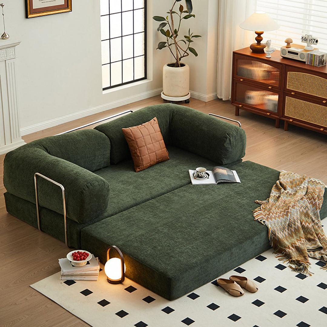 Yamada Foldable Lazy Sofa Bed, Corduroy in a lifestyle setting with corner sofa and bed