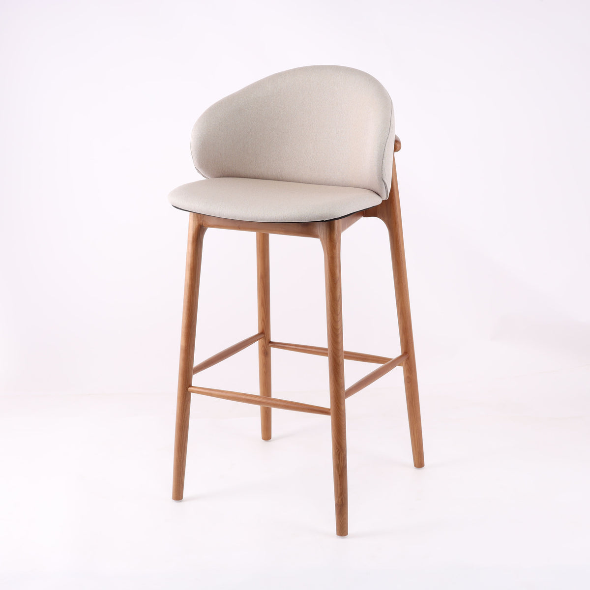 Modern Luxury Furniture Wooden Nordic Bar Stool High Chair Wood Counter Set Wood Fabric Kitchen Restaurant Cafe