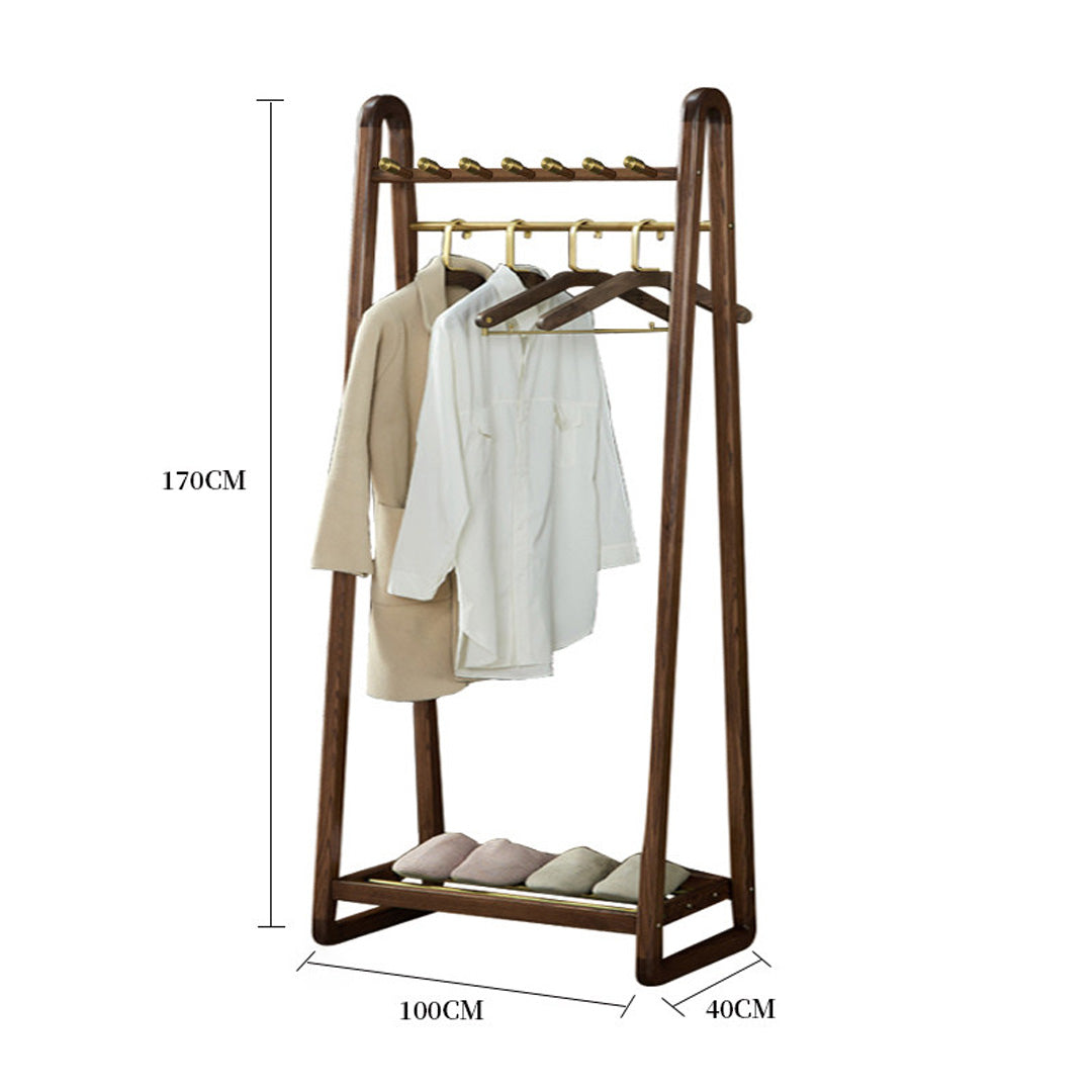 Quentin Walnut And Brass Finish Standing Coat Rack