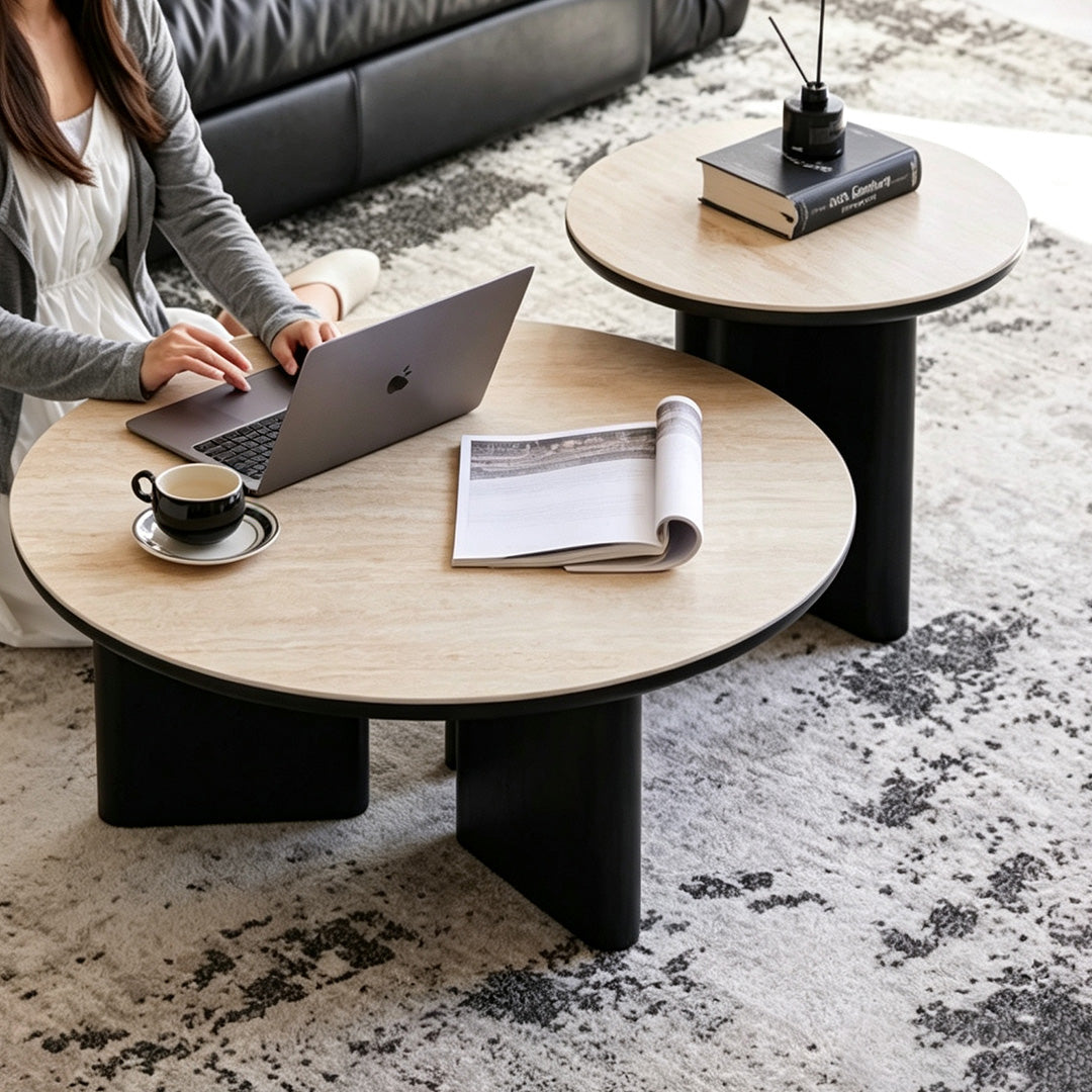Eamon Beige Top Round Coffee Table Set