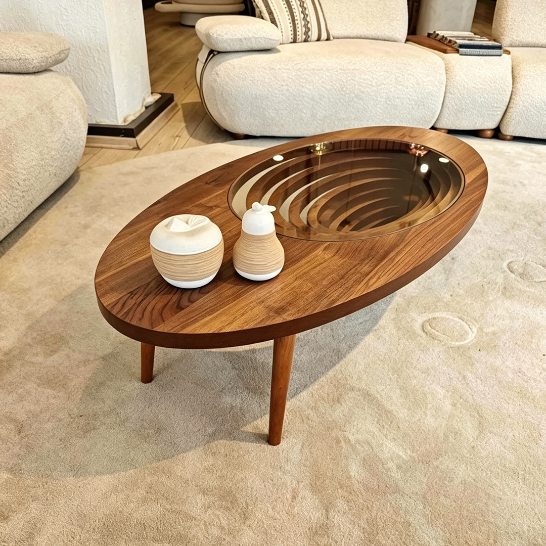 Kian Walnut Glass Inlay Coffee Table