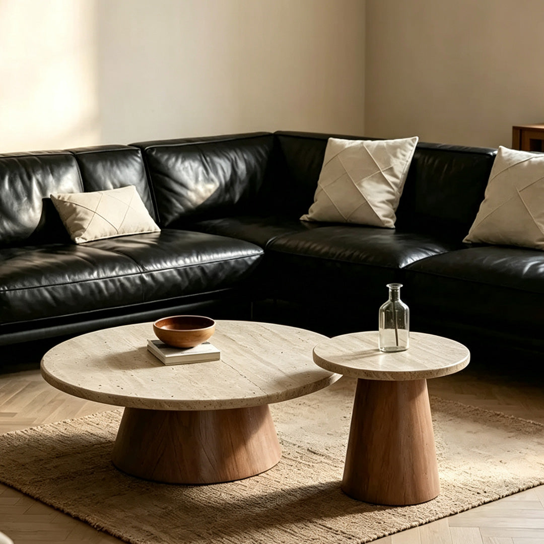 Griffin Beige Travertine & Wood Coffee Table