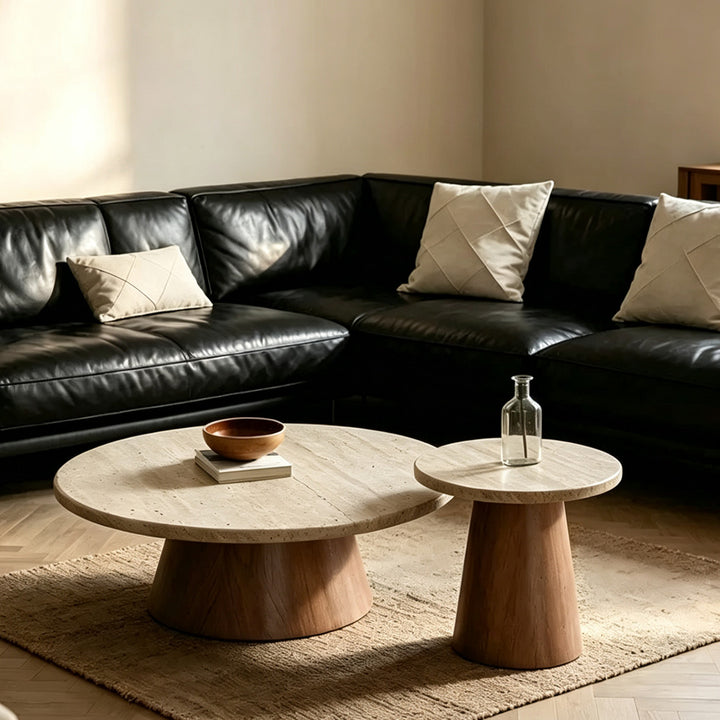 Griffin Beige Travertine & Wood Coffee Table